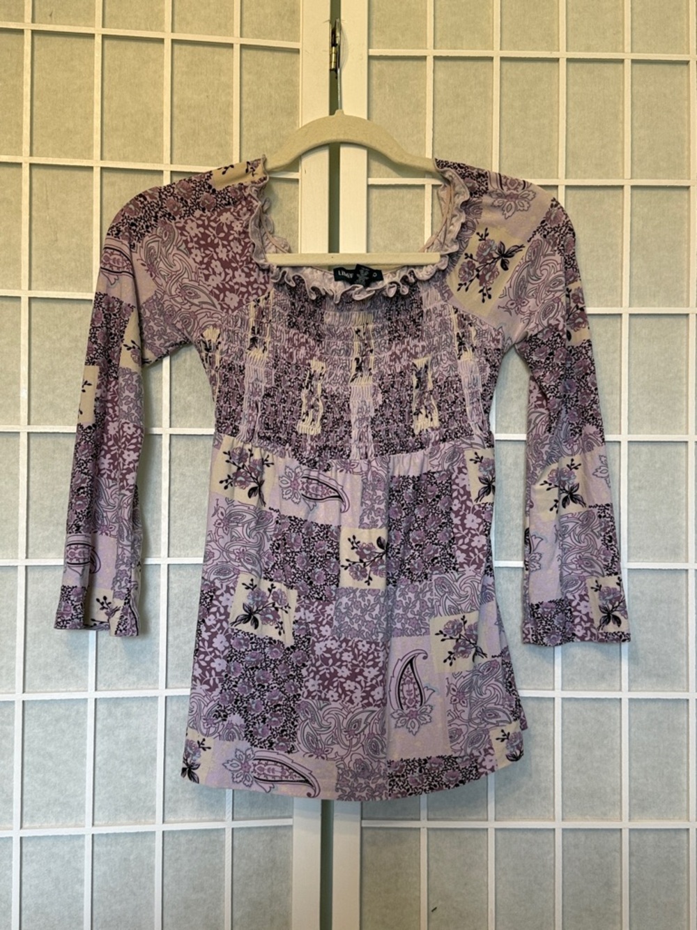 Girl’s Limited Too Lavender Patchwork Smocked Peasant Top Size 10